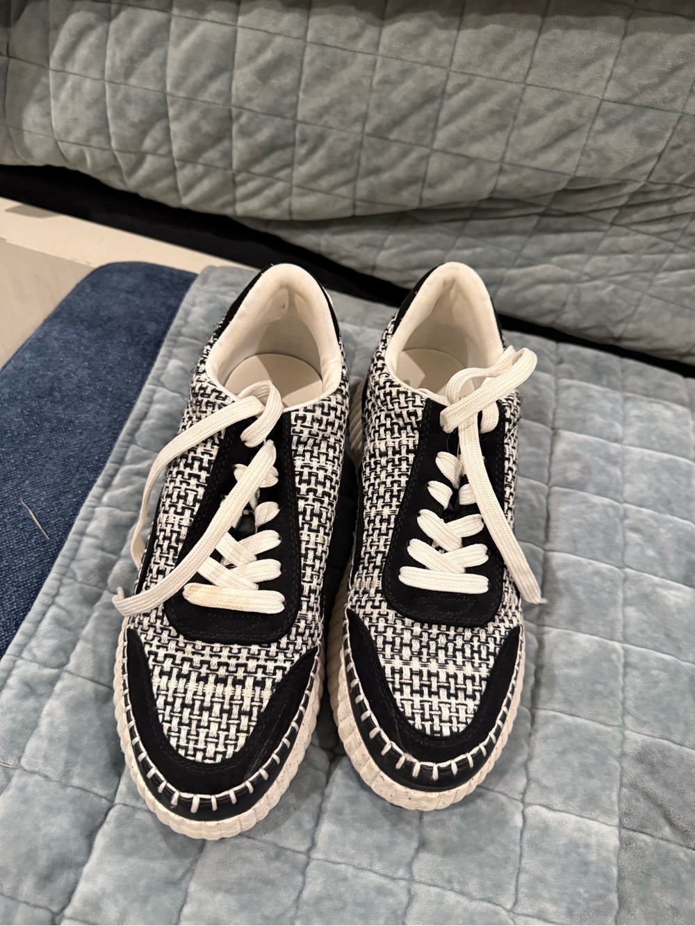Dolce Vita Black and White Woven Lace-Up Women's Sneakers